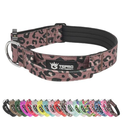 TSPRO Heavy Duty Tactical Dog Collar Quick Release Metal Buckle with Handle | Premium Dog Collar, Military Grade, 1.25 Inch Wide, Soft Padded, Thick, Adjustable for Medium & Large Dogs (Leopard Print, M) - color: Leopard Print, size: M, Handle Style, Neck