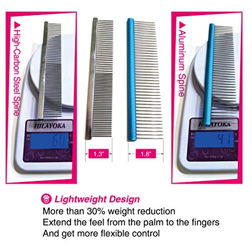 Greyhound Comb with Oval Handle for Dogs and Cats, Removing and Shedding Matted, Tangled Hair, Metal Comb with Stainless Steel Pins, Detangling Grooming Tool, Pet Comb (20% Fine Spacing)… - color: Blue-20% fine pins, size: Small (Pack of 1)