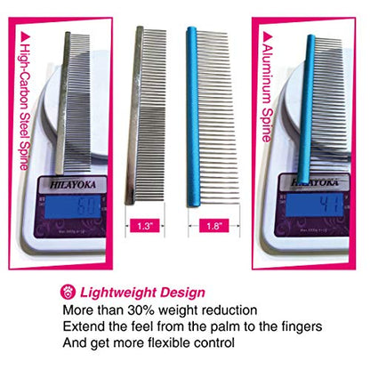 Greyhound Comb with Oval Handle for Dogs and Cats, Removing and Shedding Matted, Tangled Hair, Metal Comb with Stainless Steel Pins, Detangling Grooming Tool, Pet Comb (20% Fine Spacing)… - color: Blue-20% fine pins, size: Small (Pack of 1)