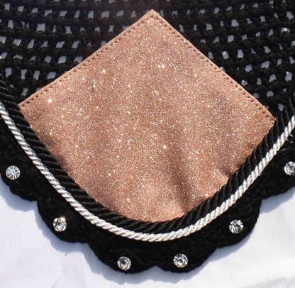 Rose Gold Glitter Grade Saddle Pad Set Matching Ear Bonnet | Equestrian Show Gear | Horse Riding Matchy Set | Dressage or Jumping/Hunter