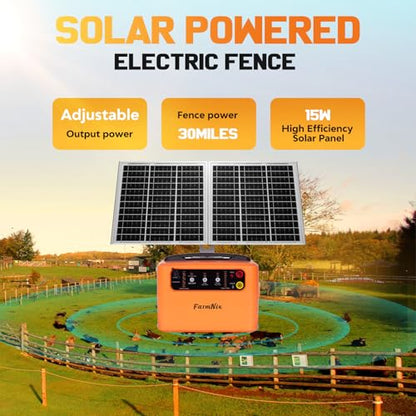 24H Solar Electric Fence Charger, 30 Miles Solar Fence Energizer
