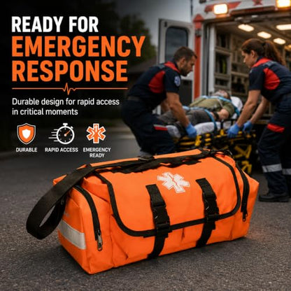 NOVAMEDIC Empty First Responder Bag, 15"x9"x8", Trauma First Aid Carries w/Multi Compartments for EMTs, Paramedics, Emergency and Medical Supplies Kit, Lightweight and Durable, Orange