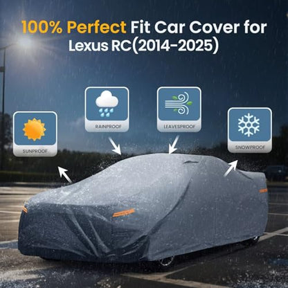 Waterproof Lexus RC(2014-2026) Car Cover with Breathable Vents, [Upgrade] Premium Covers with Cotton Liner and Zipper Door, Sun Rain Snow Dust Uv Protection.(Gift with Towel) - color: Lexus, size: Custom Fit Lexus RC+Towel+Bag