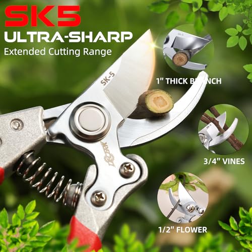 DECERK Professional Bypass Pruning Shears, Ultra Sharp Garden Scissors & Clippers, Effortless 3/4" Branch Hedge Clippers - style: Red Clipper