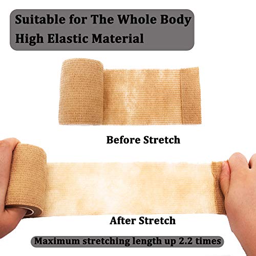 12 Rolls Elastic Self Adhesive Bandage Wrap 3 Inch, Breathable Non Woven Cohesive Bandage, Vet Wrap for Dogs, Ankle Sprains Swelling Tape, Sports Athletic Tape Brown - color: 3 Inch-12 Count Tan