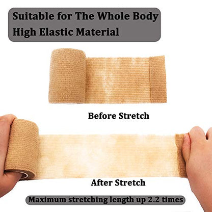 12 Rolls Elastic Self Adhesive Bandage Wrap 3 Inch, Breathable Non Woven Cohesive Bandage, Vet Wrap for Dogs, Ankle Sprains Swelling Tape, Sports Athletic Tape Brown - color: 3 Inch-12 Count Tan