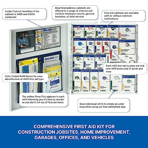 First Aid Only 746000 SmartCompliance 50-Person ANSI A+ and OSHA Compliant First Aid Kit for Business, Large Metal First Aid Cabinet with Medications, 241 Pieces