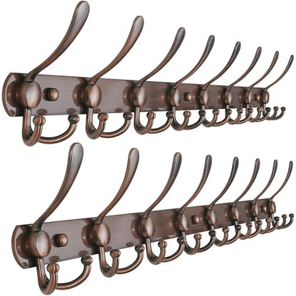 Dseap Coat Rack Wall Mount - 29.5” Long 8-Tri-Hooks Heavy Duty Coat Hanger Rail Wall Hooks for Hanging Coats Hats Clothing Clothes Purse Mudroom Entryway, Pack of 2 - color: Antique Copper, size: L=29.5” (2 Pcs)