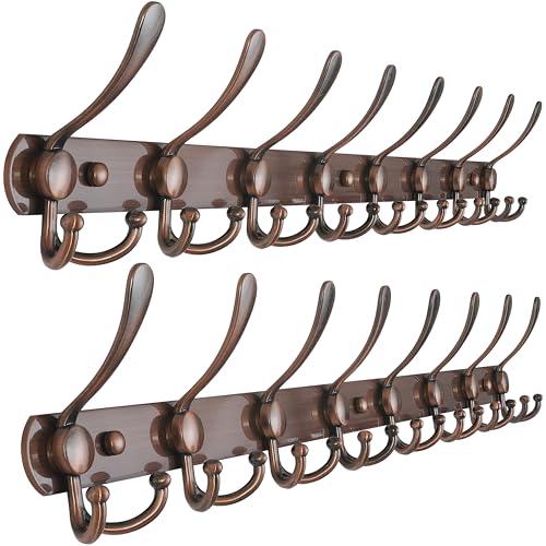 Dseap Coat Rack Wall Mount - 29.5” Long 8-Tri-Hooks Heavy Duty Coat Hanger Rail Wall Hooks for Hanging Coats Hats Clothing Clothes Purse Mudroom Entryway, Pack of 2 - color: Antique Copper, size: L=29.5” (2 Pcs)