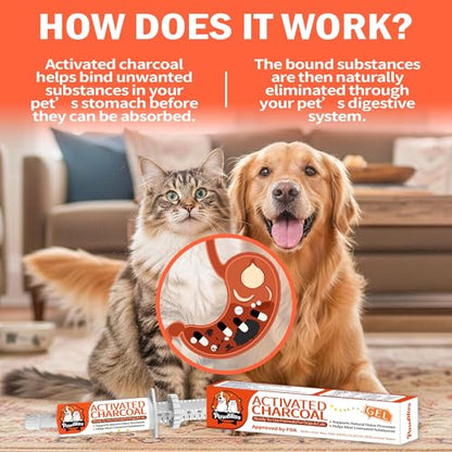 Activated Charcoal First Aid Kit -Emergency Support for Dogs, Cats & Puppies, Natural Charcoal Formula for Digestive Balance, Camping & Home Essential Oral Anti Diarrhea Digestive (60ml 1Tubes)