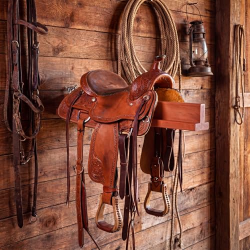 Novabright 1 Pcs 17" Folding Pine Wood Saddle Rack Wall Mount,Brown