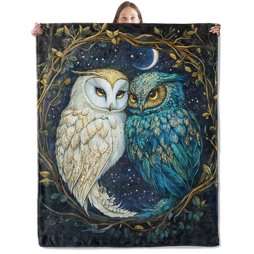 Whimsical Moonlit Owl Blanket, Cozy Plush Throw Blanket for Couch Bedroom Outdoor, Lightweight Soft Flannel Travel Blankets, Gifts for Women Adults Kids, Warm Decor 40"×50" - color: Owl50, size: 40"×50"