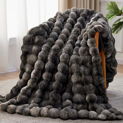 Anysay Faux Fur Throw Blanket, 1000GSM Fluffy Soft Bubble Blanket 50''*60'' - color: Grey, size: Throw