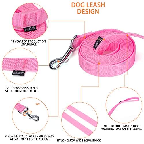 10 ft Strong Durable Nylon Dog Training Leash, Traction Rope, 1 Inch Wide, for Small and Medium Dog (Pink, 10 Feet) - color: Pink, size: 10 Feet