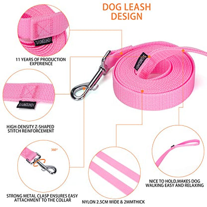 10 ft Strong Durable Nylon Dog Training Leash, Traction Rope, 1 Inch Wide, for Small and Medium Dog (Pink, 10 Feet) - color: Pink, size: 10 Feet