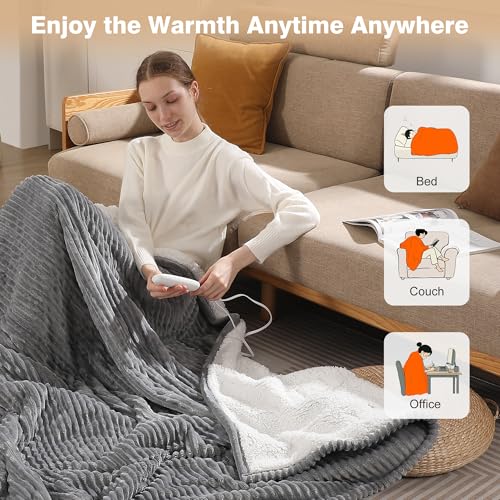 Heated Throw Blanket Electric Throw Blanket Warming Blankets for Adults - color: Light Gray, size: Throw(50"x60")