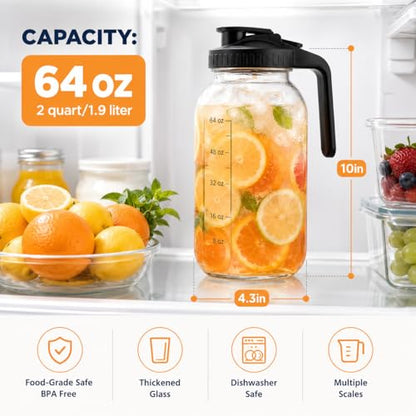 3 Pack 64 oz Pitchers with Lids, Half Gallon Glass Drink Pitchers - color: 3 GARY