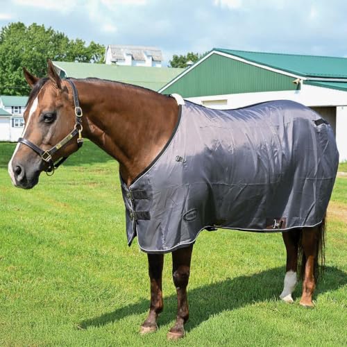 Country Pride 420D Nylon Stable Sheet, Breathable Horse Stall Sheet, Fleece Wither Protection, Adjustable Surcingle & Leg Straps, Lightweight Indoor Horse Blanket, Charcoal Grey with Trim 80 Black