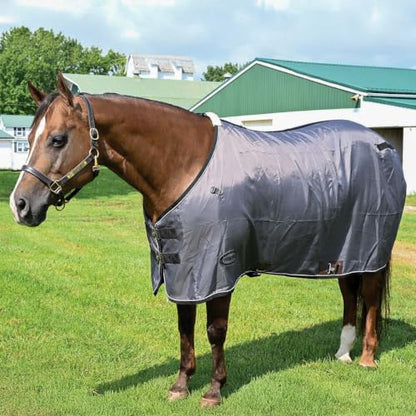 Country Pride 420D Nylon Stable Sheet, Breathable Horse Stall Sheet, Fleece Wither Protection, Adjustable Surcingle & Leg Straps, Lightweight Indoor Horse Blanket, Charcoal Grey with Trim 80 Black