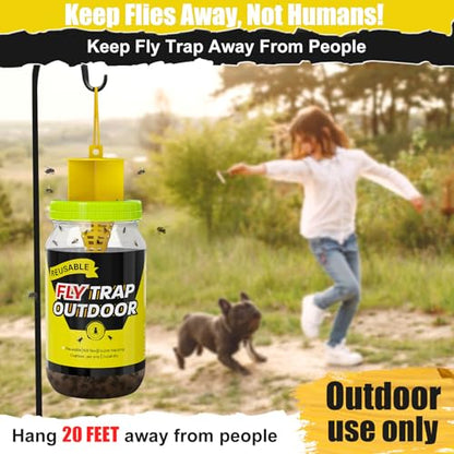 3 Reusable Fly Traps Outdoor Bottles, Fly Killer Catcher Jar with 6 Bait | Flies Bug Insect Trap Control Outdoor Hanging for Outside Barns, Stable, Farm, Patio, with Natural Bait Refills Lure - size: 3 pack1