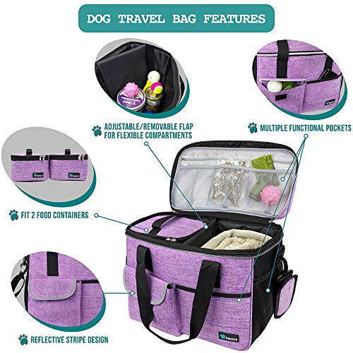 PetAmi Dog Travel Bag Organizer, Pet Supplies Diaper Tote, Purple Medium - color: Purple, size: Medium - 14.5"L x 8"W x 12.0"H
