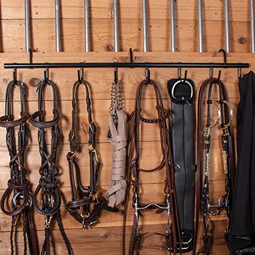 Easy-Up 8 Hook Tack Rack | Versatile and Organized Storage | Heavy Gauge Steel with Black Satin Finish | Fits Over Stall or Trailer Doors | Holds a Variety of Items | 5-Year Warranty