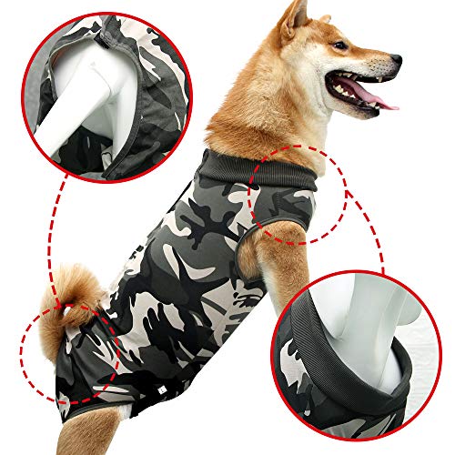 Dog Recovery Suit Abdominal Wound Puppy Surgical Clothes Post-Operative Vest Pet After Surgery Wear Substitute E-Collar & Cone(M, Camouflage) - color: Camouflage, size: Medium (Pack of 1)