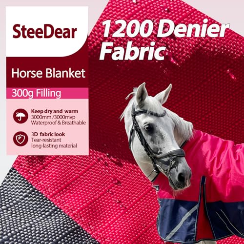 1200D Winter Horse Blanket,300g Fill,Red/Blue 78'' - color: Red/Blue 300g Fill, size: 78''