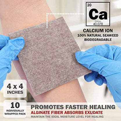 EVERLIT AG Silver Calcium Alginate Wound Dressing | Absorbent Non-Stick Sterile Dressing Pad | Gentle Gauze with Natural Gelling Fiber for Wound Care - size: 4" x 4" | Pack of 5