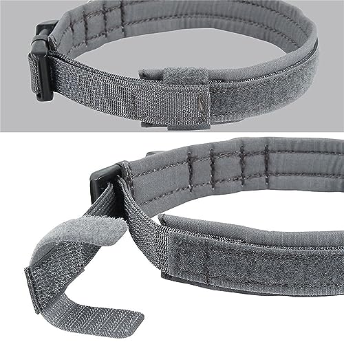 EXCELLENT ELITE SPANKER Military Nylon Small Puppy Dog Collar with Padded | Tactical Adjustable Pet Collar Heavy Duty Quick-Release & Lightweight No-Choke for Small Medium Breeds with Patches - color: Grey, size: S-(13.4"-17.7")