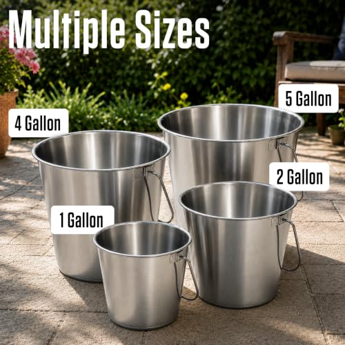 Grip Stainless Steel Bucket (1 Gallon) - Great for Pets, Cleaning, Food Prep - Hang on Fences, Cages, Kennels - Home, Garage, Workshop - size: 1 Gallon