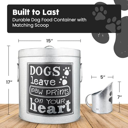 Silver Large Rustic Up to 50lb Pet Food Storage Container. Farmhouse and Rustic Look. Large Canister with Scoop. No More Plastic Containers