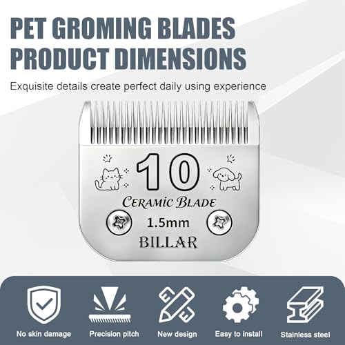 BILLAR® Detachable Pet Dog Grooming Clipper Ceramic Blade Sets,Compatible with Andis Size 10 Cut Length 1/16"(1.5mm),Compatible with andis/Oster A5/Wahl KM10 Series Clippers（3 Pack） - size: 10#-3PACK