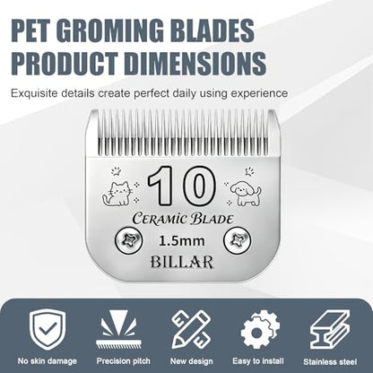BILLAR® Detachable Pet Dog Grooming Clipper Ceramic Blade Sets,Compatible with Andis Size 10 Cut Length 1/16"(1.5mm),Compatible with andis/Oster A5/Wahl KM10 Series Clippers（3 Pack） - size: 10#-3PACK