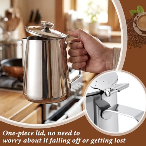 2 Pcs 67 Oz/ 2 L Stainless Steel Pitcher with Lid Milk Frothing Jug