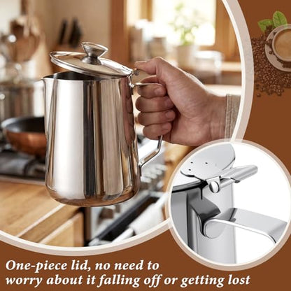 2 Pcs 67 Oz/ 2 L Stainless Steel Pitcher with Lid Milk Frothing Jug