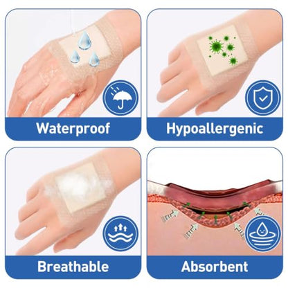 AZEN 36 Pack Silicone Foam Dressing, 3.2" X 4" Waterproof Silicone Bandages with Border Adhesive, Large Bandages for Wounds, Self Adhesive Wound Care and Dressings - color: 36p