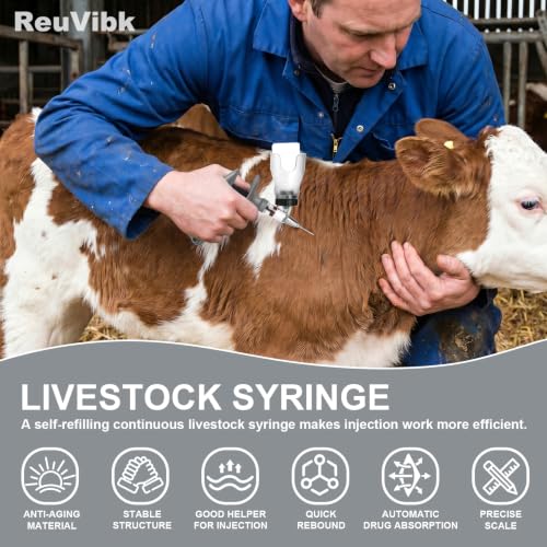 5ml Continuous Self-Refilling Livestock Syringe, 10 Needles Included - color: Grey