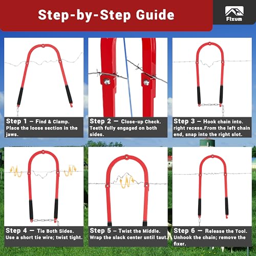 Fence Wire Fixer, Heavy-Duty Fence Stretcher Repair Tool, 15.4" Max Opening, Wire Tightener, Wire Tensioner as Fencing Tools for Barbed/Plain/Electric Wire in Farm, Ranch or Garden (Red)