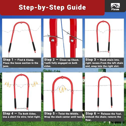 Fence Wire Fixer, Heavy-Duty Fence Stretcher Repair Tool, 15.4" Max Opening, Wire Tightener, Wire Tensioner as Fencing Tools for Barbed/Plain/Electric Wire in Farm, Ranch or Garden (Red)