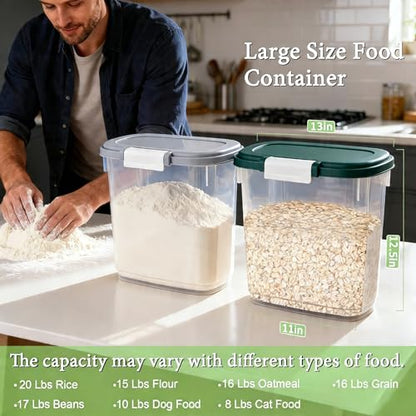 Rice Storage Container 15-20 Lbs, Tall Flour Bin Container with Scoop, Cup - color: Gray White