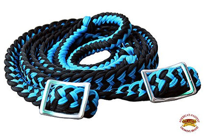 HILASON Braided Poly Barrel Horse Racing Reins Flat Grip Knots 1" X 8Ft | Rein Gifts - color: Royal Blue-Black