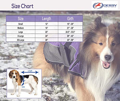 Derby Originals Urban Pet 420D Water Resistant Reflective Winter Dog Parka with Neck Cover & Harness Compatible Opening 220g Heavy Weight - color: Purple/Charcoal, size: Medium