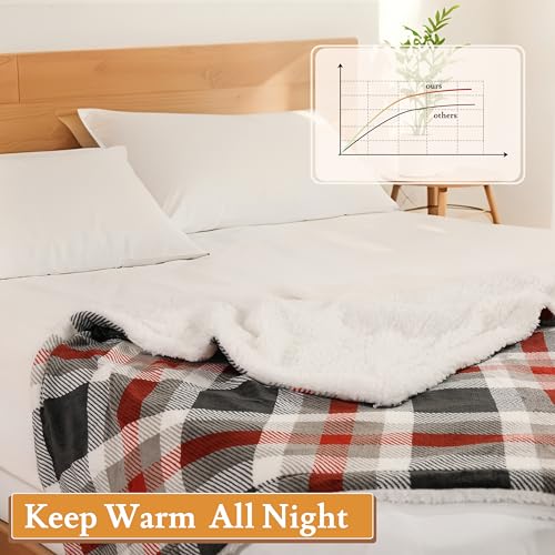 Electric Heated Blanket 72"×84" Full Size, Sherpa & Plush-Soft for Couch, Study, Bed, 4 Heat Settings & 10H Auto-Off, Energy Efficient, Black and Red Checkered Pattern - color: 25-black and Red Checkered Pattern, size: Full Size ( 72"x84" )
