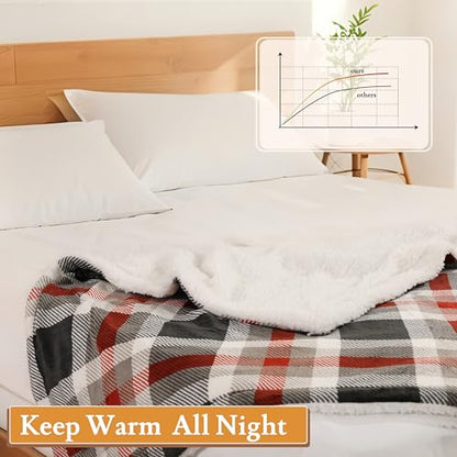 Electric Heated Blanket 72"×84" Full Size, Sherpa & Plush-Soft for Couch, Study, Bed, 4 Heat Settings & 10H Auto-Off, Energy Efficient, Black and Red Checkered Pattern - color: 25-black and Red Checkered Pattern, size: Full Size ( 72"x84" )
