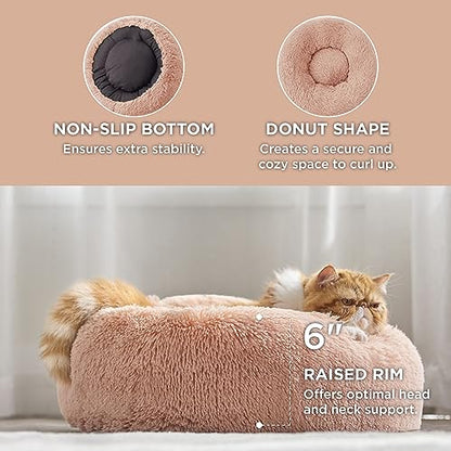 Bedsure Calming Cat Beds Donut Round Washable Kitten Bed,20 inches Pink | Fluffy Faux Fur Cuddler,Machine Washable,Anti-Slip Bottom,Anti-Anxiety,Deep Sleeping for Cats&Small Pets Up to 15 Lbs - color: Pink, size: 20"L x 20"W x 6"Th