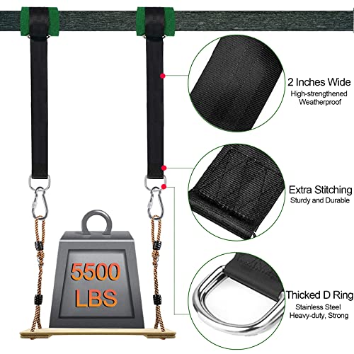 Safe Tree Swing Hanging Straps Kit, 3FT/10FT/15FT/20FT, Heavy Duty Holds 5500LBS Extra Long Adjustable Tree Swing Straps, Easy & Fast Way to Hang Any Swing or Hammock(20 FT) - color: black, size: 20FT