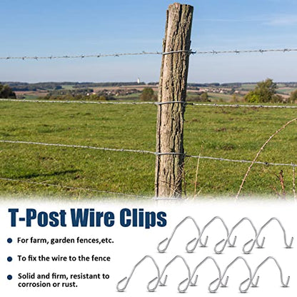 102 Pieces T Post Wire Clips Fence Wire Twister for T Post Clips Galvanized Steel Fence Wire Tensioning Tool for Fixing Fence Wire Clip Garden Farm Highway Sport Fences