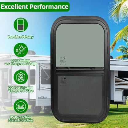 12"W x 24"H RV Windows for Cargo Trailer Camper,Tinted Vertical Sliding - size: 12"W x 24"H