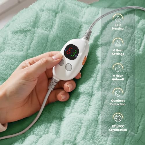 Templewet Heated Blanket Throw 50" x 60",Soft Electric Blanket,Green | Timer Settings,Auto Off,Sherpa Heated Throw Blanket,Machine Washable,Fast Heating for Sofa Bed Office Use,Gifts for Women - color: Sage Green
